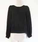NWT FOREVER 21 Pleated Front w/ Back Buttons Chiffon Blouse in Black Size XS