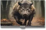 [LKHDS] Slim Aluminum Alloy Business Card Holder Wild Boar Photos Pocket Business Card Case Portable Business Card Wallet Business Card Holders Handheld Card Box for Women Men, style, One size, Style