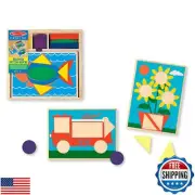 Melissa and Doug Beginner Wooden Pattern Blocks Educational Toy With 5 Double