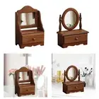 Wood Desk Makeup Mirror Wooden Table Top Vanity Mirror for Living Room Girl