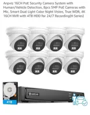 4K 16CH PoE Security Camera System, 8pcs Wired 5MP PoE IP Cameras Outdoor