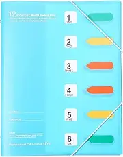 Expanding File Folder 12 Pocket Plastic Envelope File Organizer with String Closure Portable A4 Size Desktop Document Storage for Coupon Invoice Receipt Cards Tickets Busin Student Blue