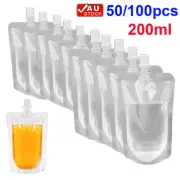 50/100x 200ML Reusable Spout Pouch Stand-up Drink Bags For Liquid Juice Wine Cup
