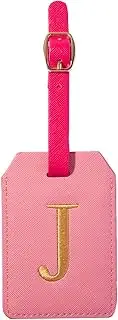 [CHOIEO] Initial Luggage Tag, PU Leather Baggage Tag, Monogrammed Luggage Tag, Letter Travel Tag, Bag Tag, ID Tag, Travel Accessory Luggage Identifier (Pink Leather+Gold Letter, J Letter)