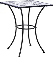 Mosaic Patio Side Table, Outdoor Accent Table, Ceramic Bistro Coffee Table for Small Porch Balcony Backyard, 60 x 60 x 76 cm, Blue