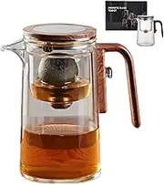 Magic Teapot, 800ml Glass Tea Pot with Infuser and Lid, Water Separation Glass Teapot with Wooden Handle, Press Control Magic Tea Pot, 2 in 1 Enchantipot Magic Pot for Flower Tea