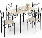 Costway 5-Piece Dining Table and Chair Set, Metal and Wood Rectangular Dinning Table Furniture Set w/ 4 High Backrest Chairs, Modern Dinette Set for Kitchen, Dinning Room, Restaurant, Shallow Walnut