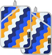 Kitchen Pot Holders Heat Resistant Blue-Orange Ripple Potholders for Kitchens with Pocket Hot Pot Holder Pads Oven Mitts 2 Pack