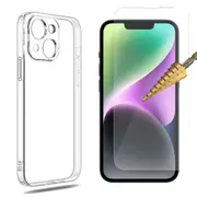 For Apple iPhone 14 Phone Case Cover and Tempered Glass Screen Protector Clear