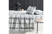 Park Avenue 175GSM Cotton Flannelette Queen Fitted Sheet Set Heathered Plaid