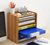 在飛比找Yahoo!奇摩拍賣優惠-優選 木質文件架辦公室桌上a4紙四層分類資料收納盒書桌加厚分