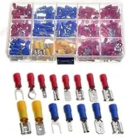 Reelau [280pcs] Electrical Wire Crimp Terminals, Semi-Insulated Wire Connectors Assorted Lug Kit Solderless Butt Spade Terminals Ring and Fork Connectors Kit AWG 22-16 16-14 12-10, Red, Blue, Yellow