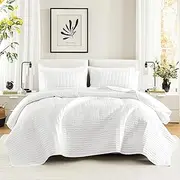 Comfort Spaces Kienna Quilt Set-Luxury Double Sided Stitching Design Summer Blanket, Lightweight, Soft, All Season Bedding Layer, Matching Sham, White, Coverlet King (104"x90") 3 Piece