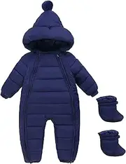 [Happy Cherry] Baby Boys Girls Winter Warm Romper Jumpsuit Hooded Loose Fit Bunting Jacket Double Zip Snowsuit Coverall Outerwear
