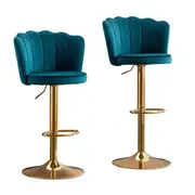 Swivel Bar Stools Bar Height Set of 2 Adjustable Upholstered Counter Barstool Velvet Bar Chairs with Back/Gold Base for Kitchen Island/Bar/Cafe-Teal B