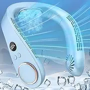 Neck Fan with Cooling Plate,5500mAh Portable Bladeless Fan,Hands Free Rechargeable Battery Powered USB Fans,Wearable Cooling Personal Fan,Leafless Headphone Hanging Neck Cold Air Conditioner Blue