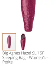NEW BIG AGNES Hazel SL 15 petite women's sleeping bag **Look Here**