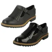 LADIES CLARKS BUCKLE SMART CASUAL LEATHER PATENT FLAT FRINGE SHOES GRIFFIN MIA