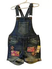 Roebuck & Co Girls Size 7 Denim Shortall Overall Jean Shorts Sears New Patchwork