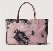 Victoria's Secret PINK CANVAS TOTE ZIP Travel Beach BAG Cloudy Tie Dye Script