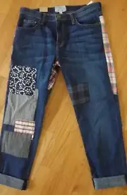 154. Current/Elliott The Fling Slim Boyfriend Jeans Multi Patchwork 26 NWT $368