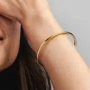 New Pandora Signature 14k Solid Gold I-D Bangle Bracelet Size 2