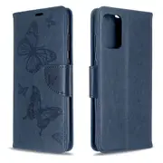 For Samsung Galaxy S20 Ultra Case, Butterflies Pattern PU Leather Wallet Cover with Stand & Lanyard, Blue