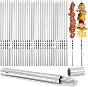 Kabob Skewers, 50PCS Flat Metal BBQ Barbecue Skewer 14.8 Inch Long Stainless Steel Shish Kebob Sticks Wide Reusable Grilling Skewers Set for Meat Shrimp Chicken Vegetable Outdoor Cooking