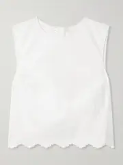 [Patou] Patou - Cropped Open-back Scalloped Cotton-poplin Top - White - FR 44 FR 44 White