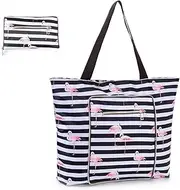 [Orshawer] Large Foldable Tote Bag With Zipper Waterproof Sandproof Beach Bags Women Handbag Travel Shopping bag