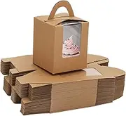 acDesign 100Pcs Cupcake Boxes 3.6in*3.6in*4.3in Single Cupcake Carrier With Window Cupcake Carrier Individual for Bakery Wrapping Party Gift Packing(Kraft)