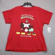 Disney Mistletoe Graphic Print T-Shirt Red Women Size | 2XL
