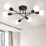Depuley Modern Chandelier 6-Light, Industrial Ceiling Lights Fixture Black Semi Flush Mount Ceiling Light Fixture with E27 Base Sputnik Lights Fixture for Dining Room Bedroom Foyer Hallway Living Room