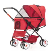 Four Wheel Folding Pet Stroller, Dog Jogger Travel Cats Carrier Adjustable Canop