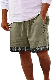 [Generic] Workout Clothes for Men Coconut Tree Printed Beach Trendy Shorts Workout Short for Men