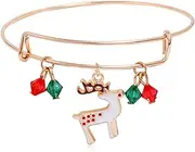 [Caiyao] Expandable Christmas Tree Santa Claus Snowman Sock Crutch Gift Box Deer Pendent Bangle for Women Girl Teen Adjustable Crystal Bead Animal Xmas Bracelet Thanksgiving Jewelry Gift
