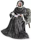 Sherpa Hood Wearable Blanket for Adult Women and Men, Super Soft Comfy Warm Plus