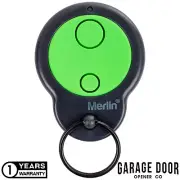 Merlin M842 Garage Door Remote Control 2 Button Round Green With Wall Holder