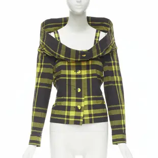 [二手] ISSEY MIYAKE Vintage black yellow check plaid cotton stand collar shirt S Rare