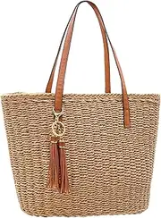 [Yuhan Pretty] Straw Tote Bag for Women Beach Woven Shoulder Handbags for Summer Travel vacation with Tassel
