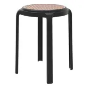 LeisureMod Tresse Stackable Round Plastic Dining Stool with Wicker Top Black