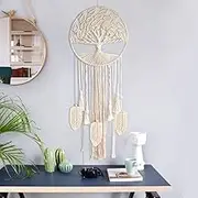 Tree of Life Large Dream Catcher, Macrame Wall Hanging Boho Dreamcatcher with Feather Leaf Big Woven Bohemian Dream Catchers for Wedding Party Favor Bedroom Nursery Cafe Gypsy Decor