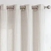 [COLLACT] Gray Striped Linen Curtains 84 Inch Length for Living Room/Bedroom Farmhouse Pinstripe Pattern Curtains Light Filtering Drapes Grommet Window Treatments, W50 x L84, 2 Panels Grey on Beige