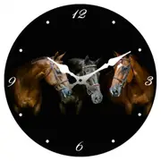 3 Horses Glass Analogue Standing Desk Clock 17cm Round Home/Office Room Decor