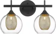 Black and Gold Bathroom Light Fixture, Farmhouse Wall Sconce Lighting with Clear