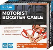 Simply SM200B Boxed Motorist Jump Leads Booster Cable 200AMP 2.5M Long Anti-tangle leads Oil acid and heat resistant PVC Fully Insulated Metal Clips and Operating Instructions