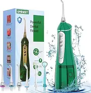 Grinest Water Dental flosser for Teeth Cleaning - Rechargeable Cordless Oral Irrigator 4 Modes 6 Tips IPX 7 Waterproof Portable Teeth Cleaner Pick for Home Trave（Green）