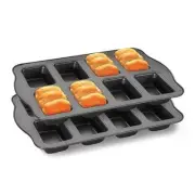 Mini Loaf Baking Pans 8-Cavity, Nonstick Small Cornbread Pan, Tiny 2 Pack Gray