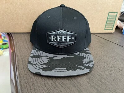 (35) REEF Hat Cap Snap Back Black Gray Camo Adjustable 100% Cotton OSFM