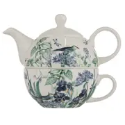 Ashdene Iris Garden White Tea For One Fine Bone China Teapot/Teacup Set